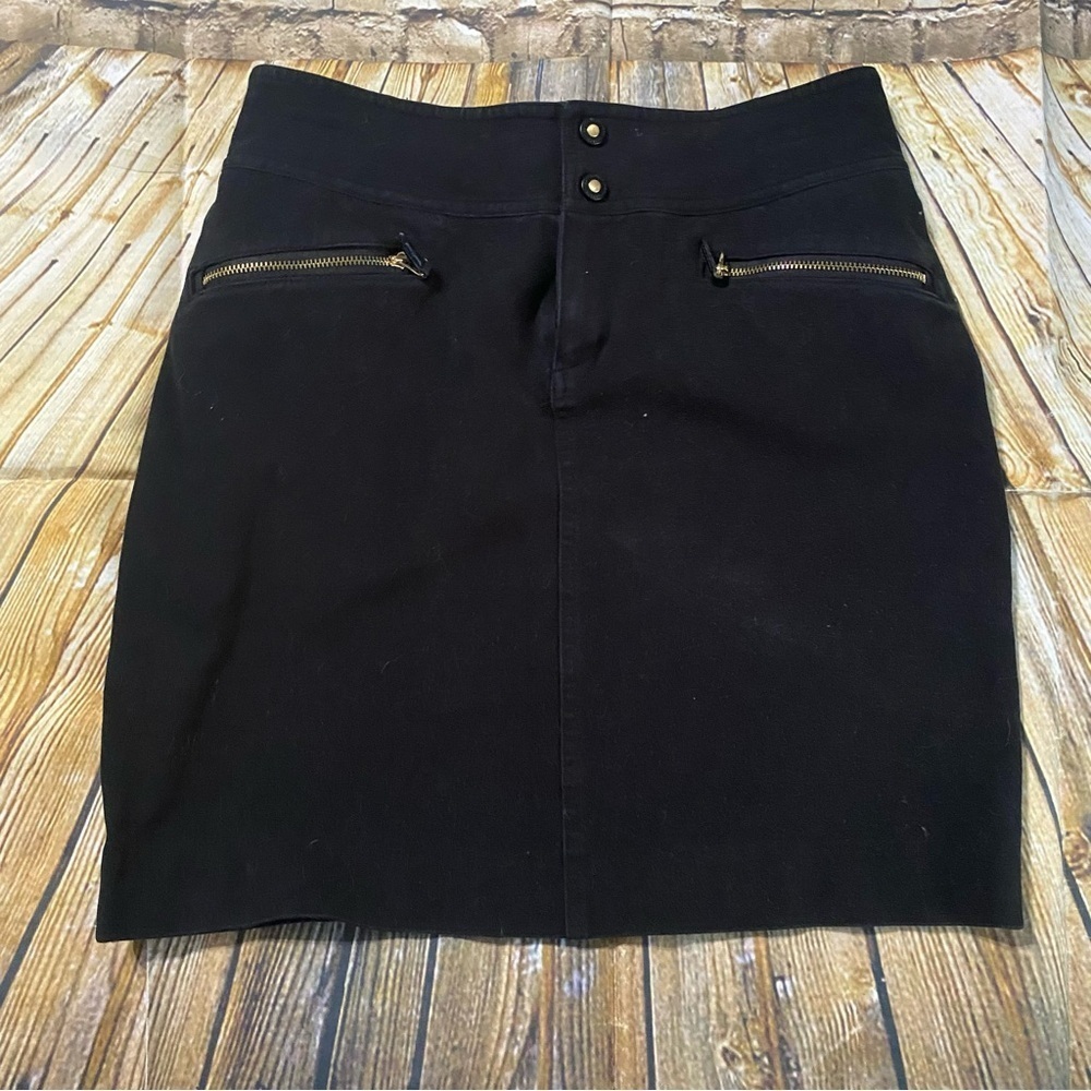 Lauren Ralph Lauren Black Cotton Stretch Zipper Pocket Pencil Skirt